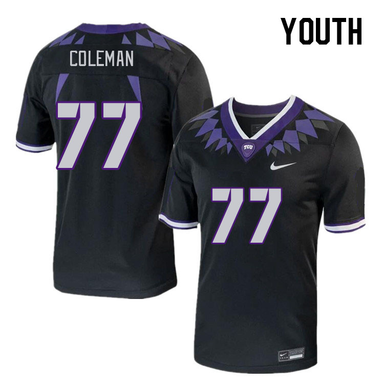 Youth #77 Brandon Coleman TCU Horned Frogs 2023 College Footbal Jerseys Stitched-Black - Click Image to Close